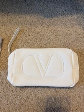 Valentino Ivory Travel Toiletry Pouch - Elegant Cosmetic Bag